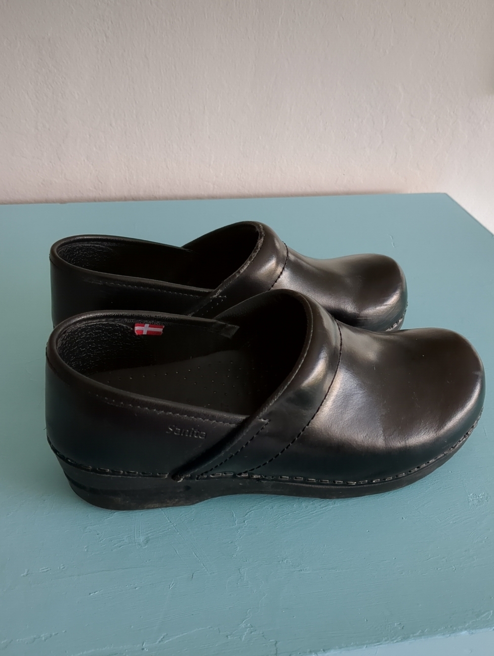 Sanita The Original Danish Clogs Black Leather Sz 37 US 6.5 / 7 Comfort Slip On